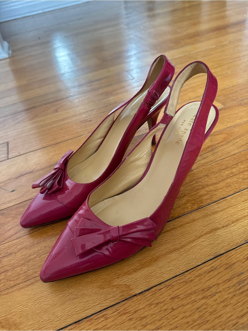 kate spade Magenta Patent Leather Pointed-Toe Slingback Pumps with Bow